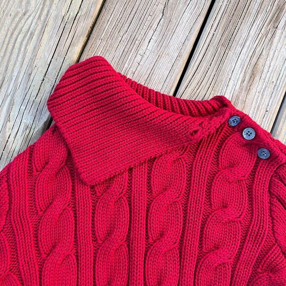 Lauren Ralph Lauren Women's Red Cable Knit Foldover Neck Sweater Size M - Picture 3 of 6